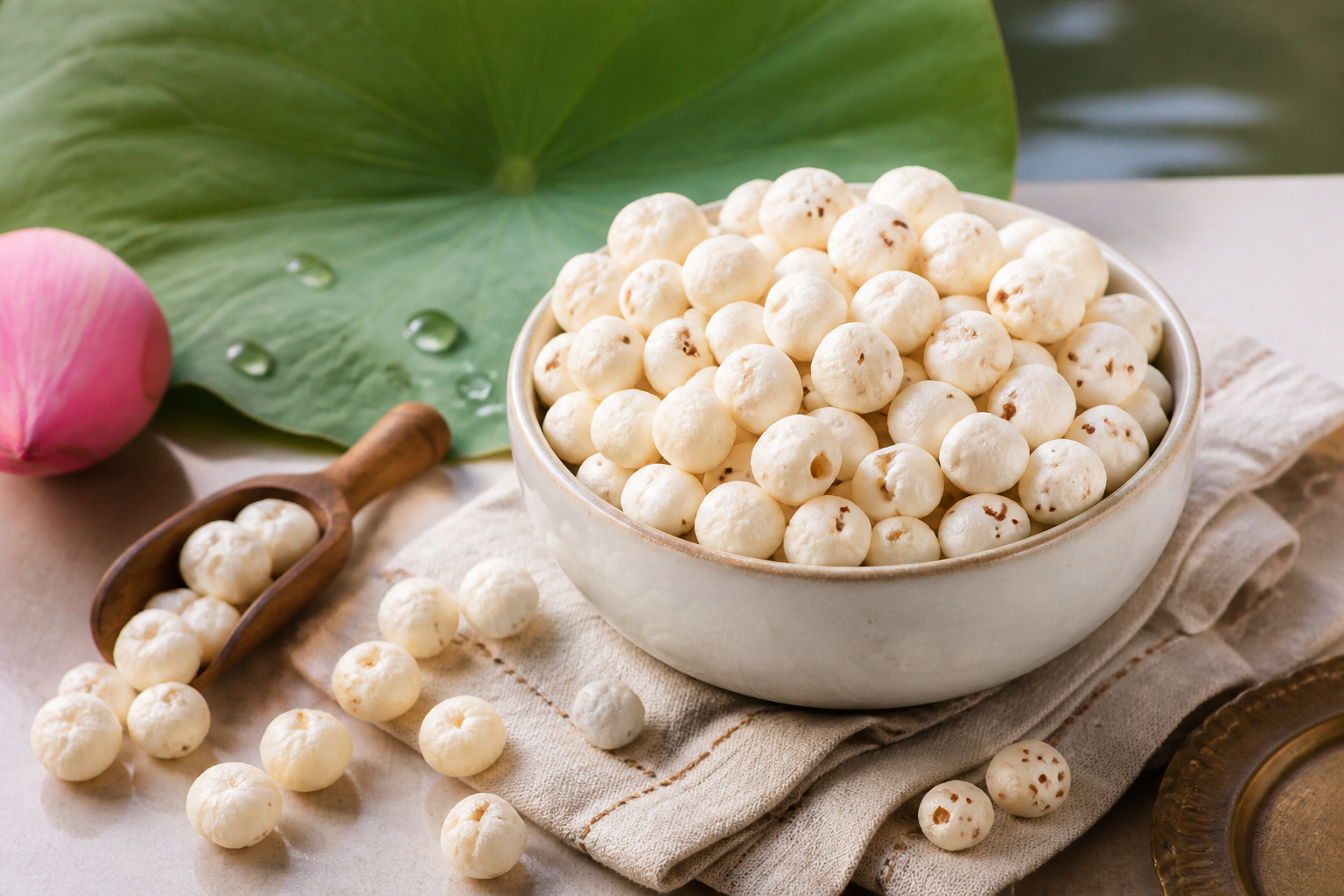 Full raw makhana in a bowl