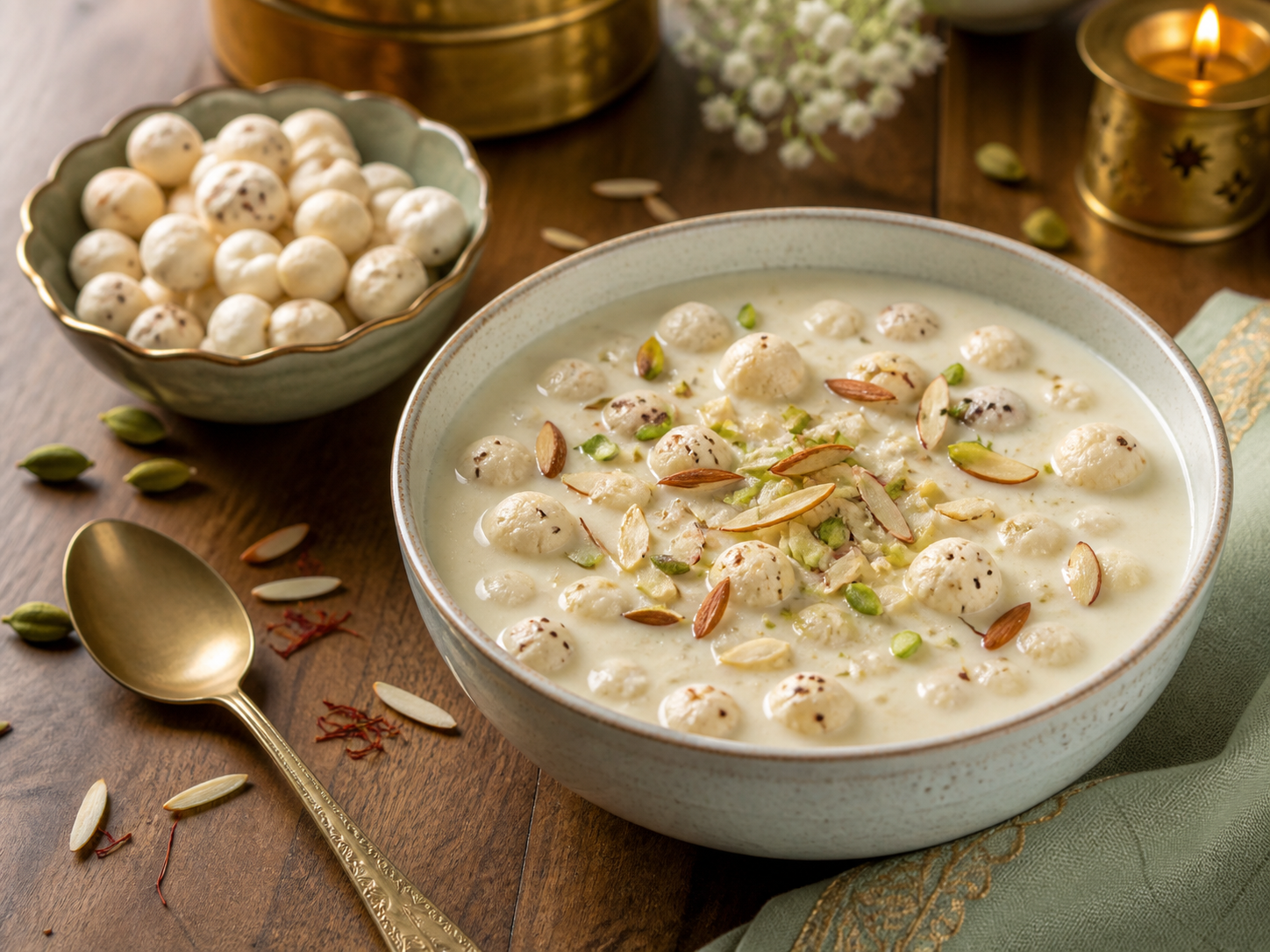 Creamy makhana kheer in a serving bowl
