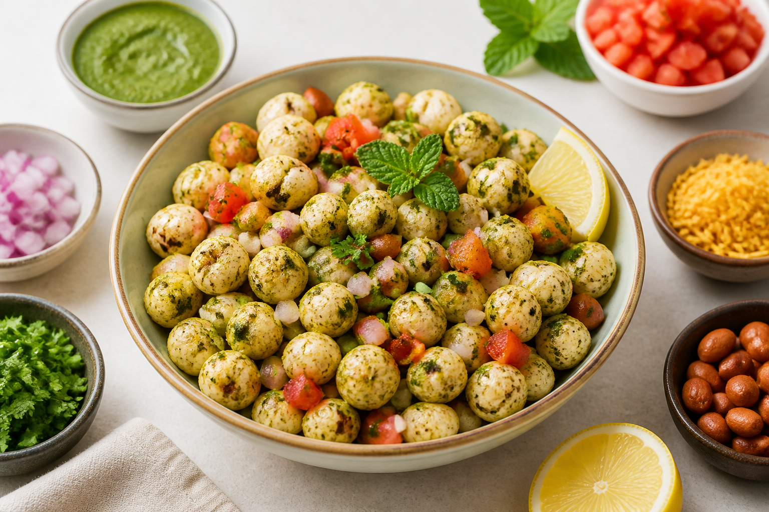 Pudina makhana chaat with fresh toppings
